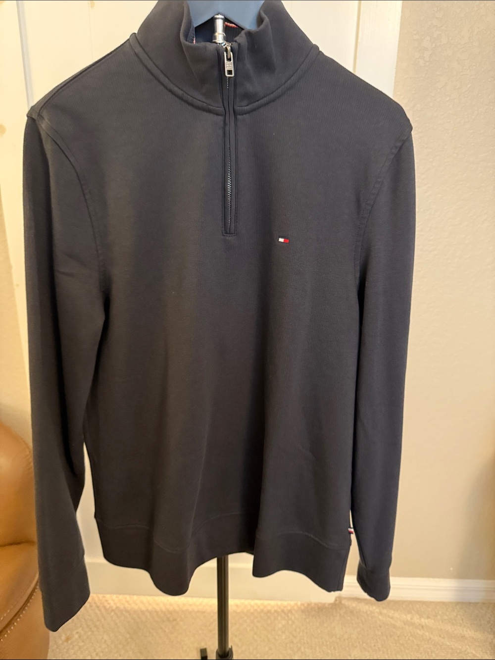 Tommy Hilfiger Men’s Black Quarter-Zip Pullover with Flag Logo